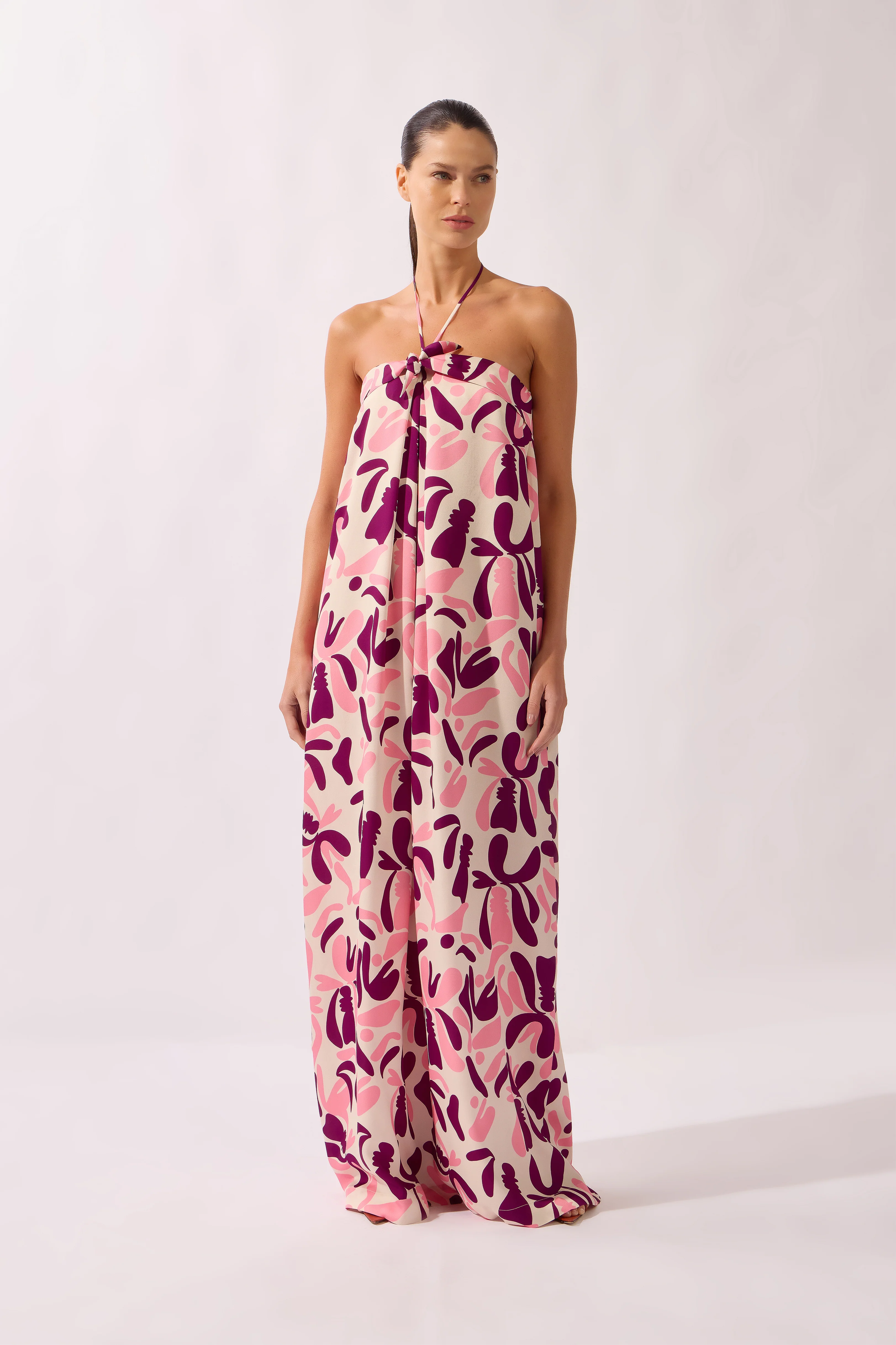 Bold Floral Neck-Tie Maxi Dress