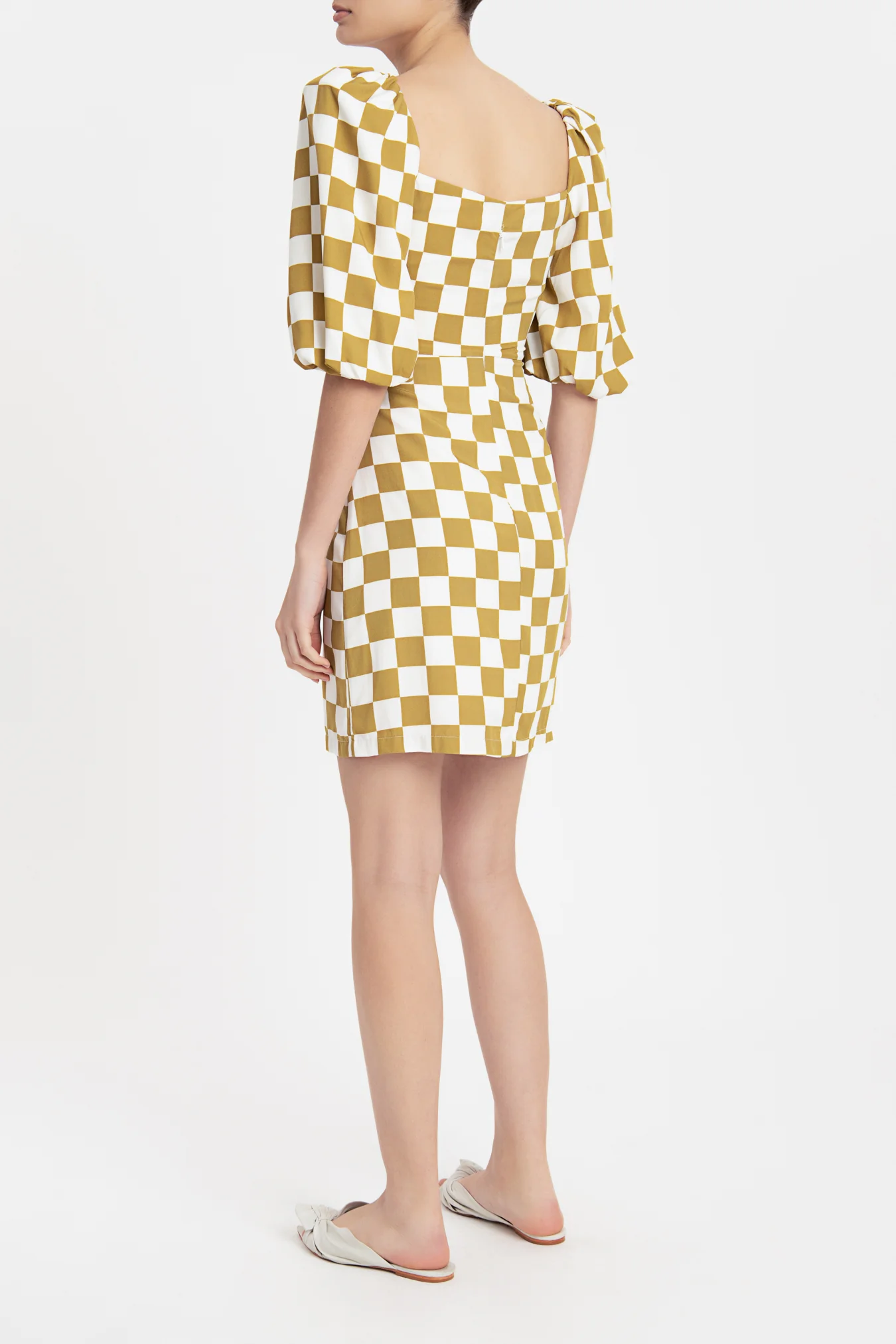 Carre Vintage Puff-Sleeved Short Dress With Knot - Image 2