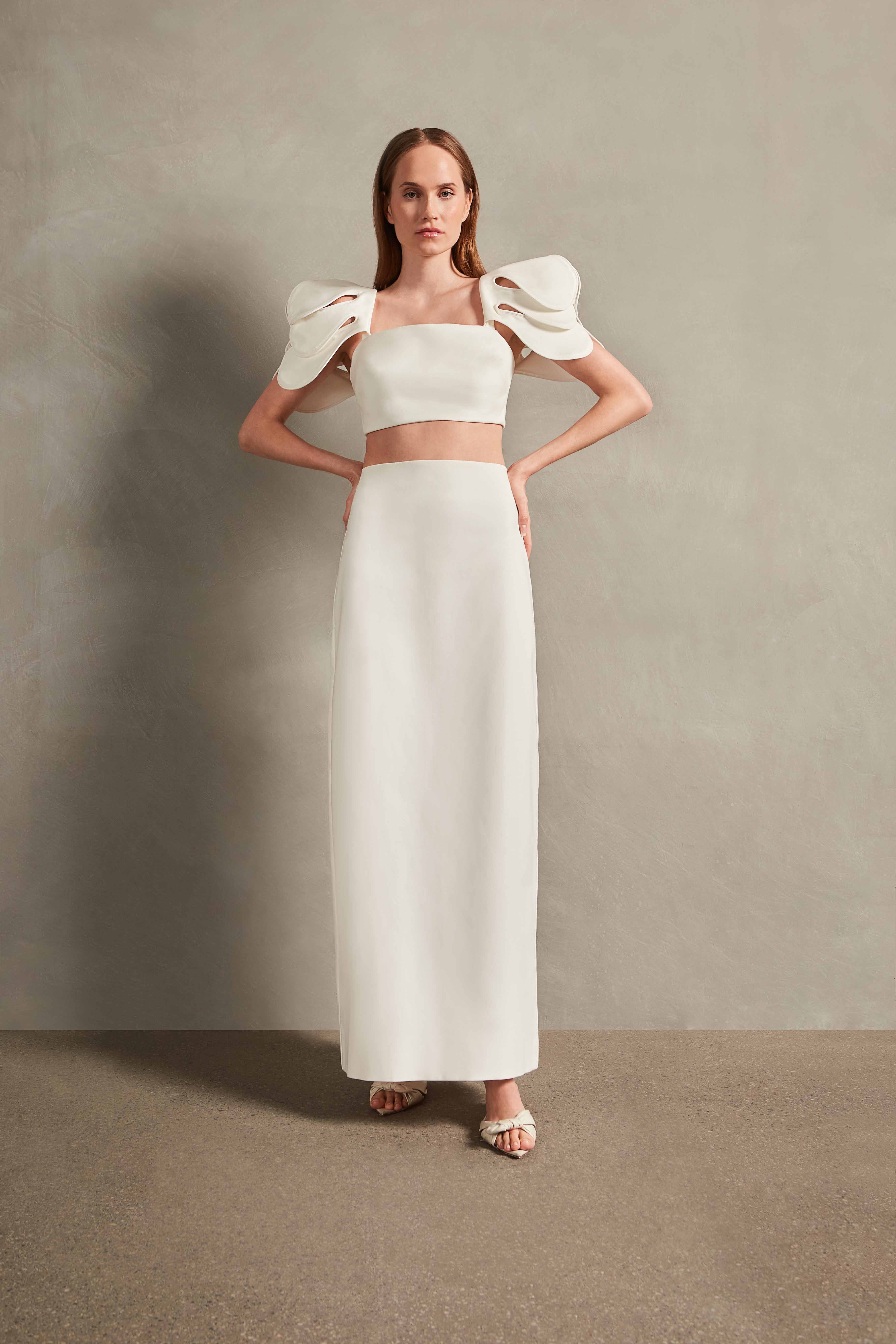 Floral Solid High-Waisted Long Skirt - Image 2