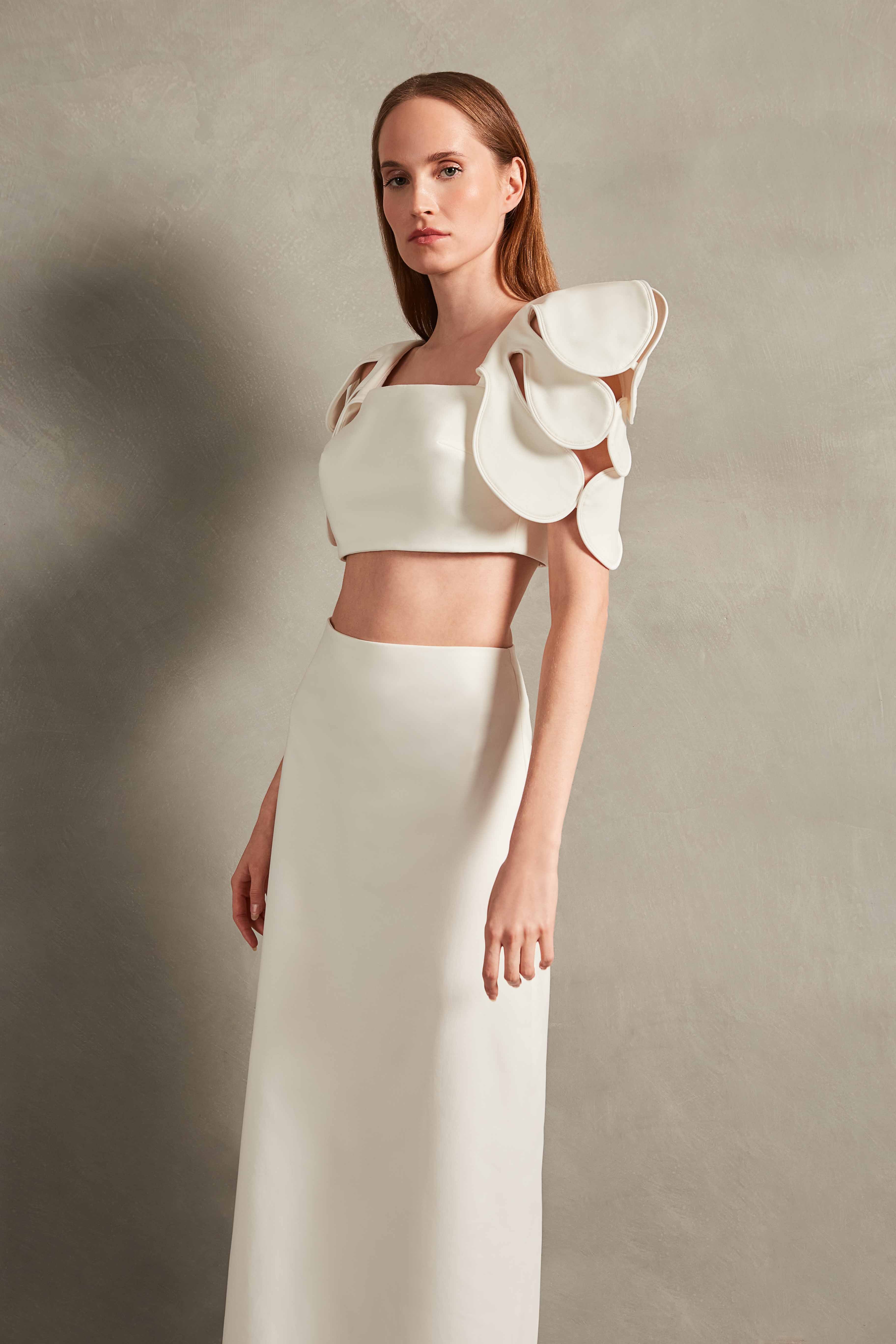 Floral Solid High-Waisted Long Skirt - Image 4