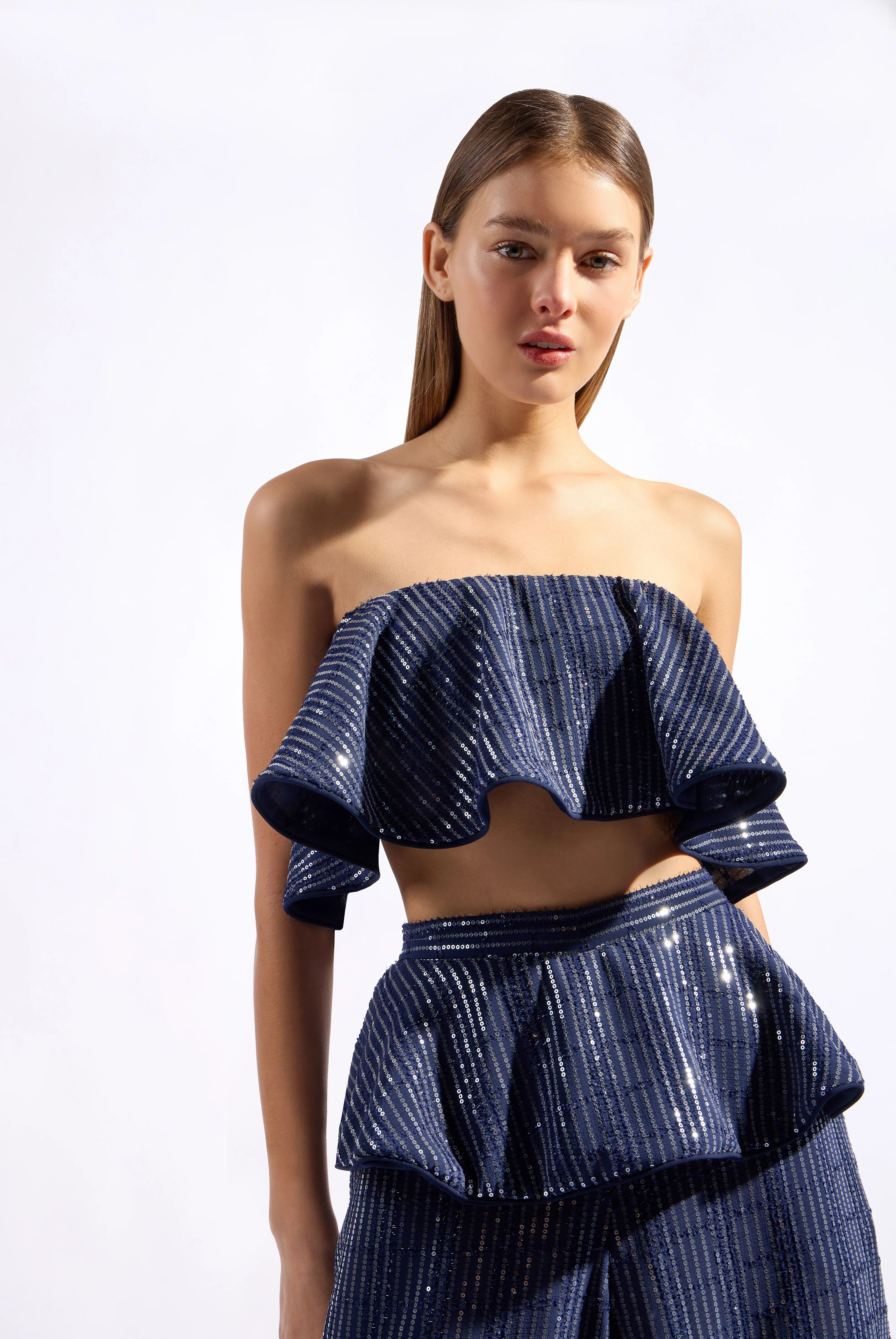 Sequin Ruffled Crop Top