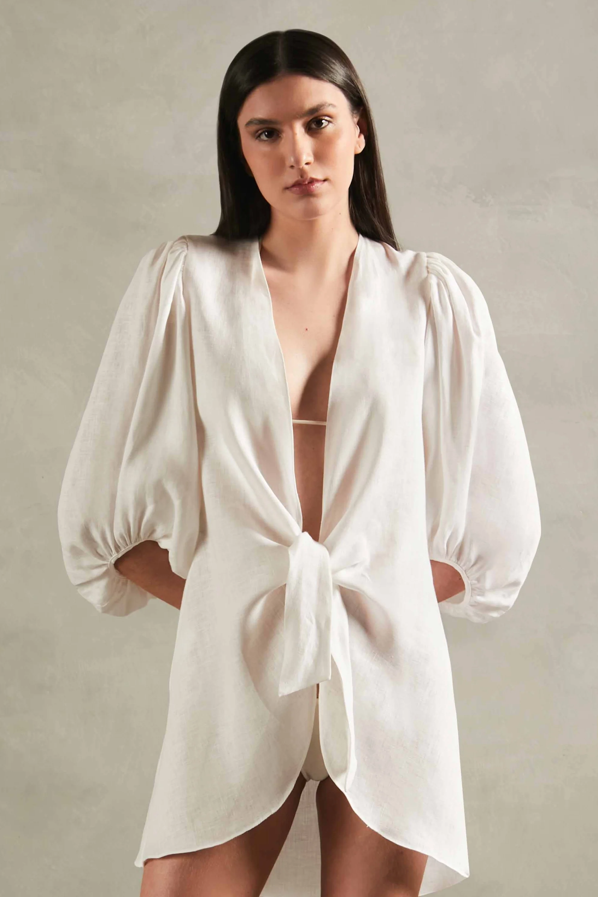 Solid Shirt With Voluminous Sleeves - Image 2