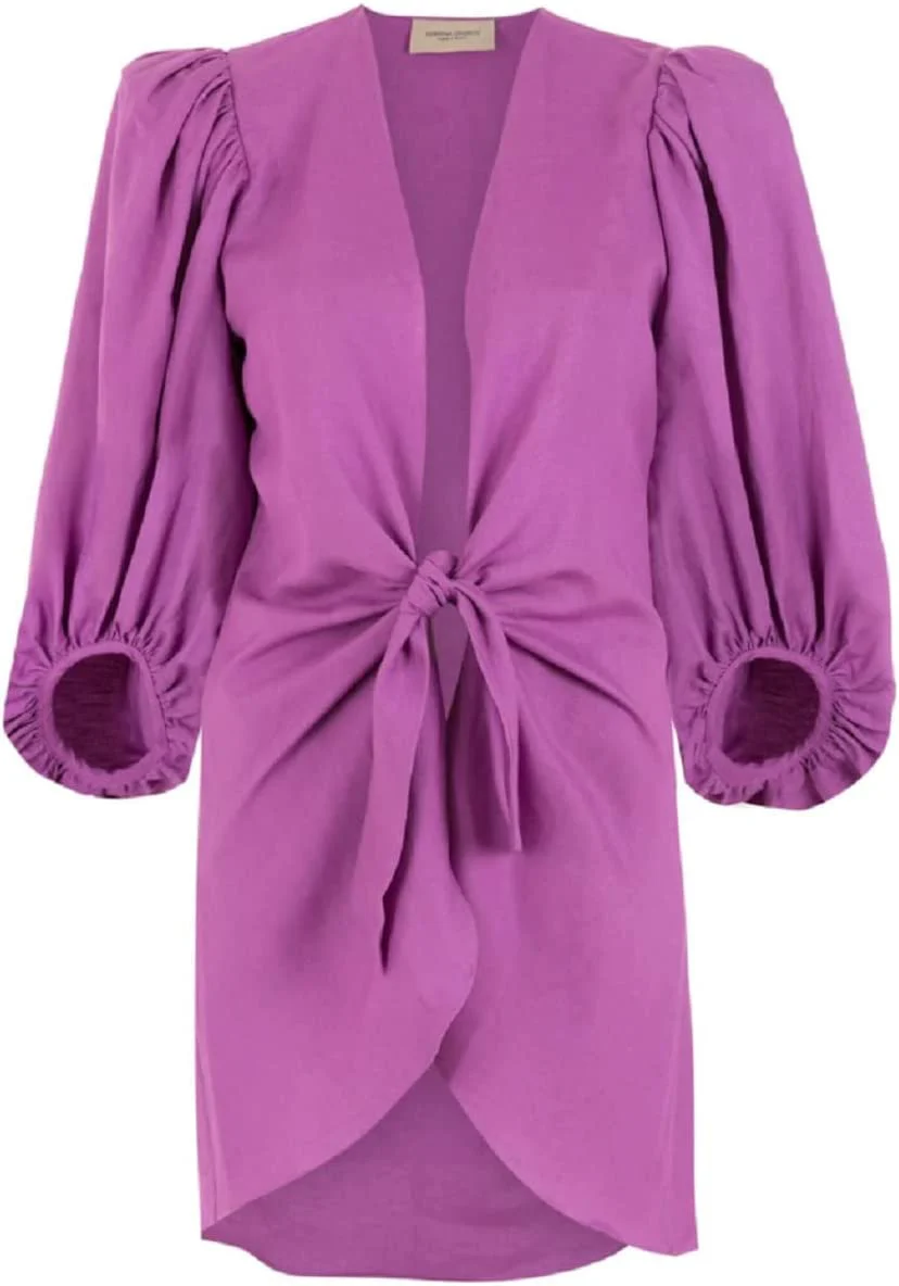 Solid Shirt With Voluminous Sleeves And Knot - Image 3