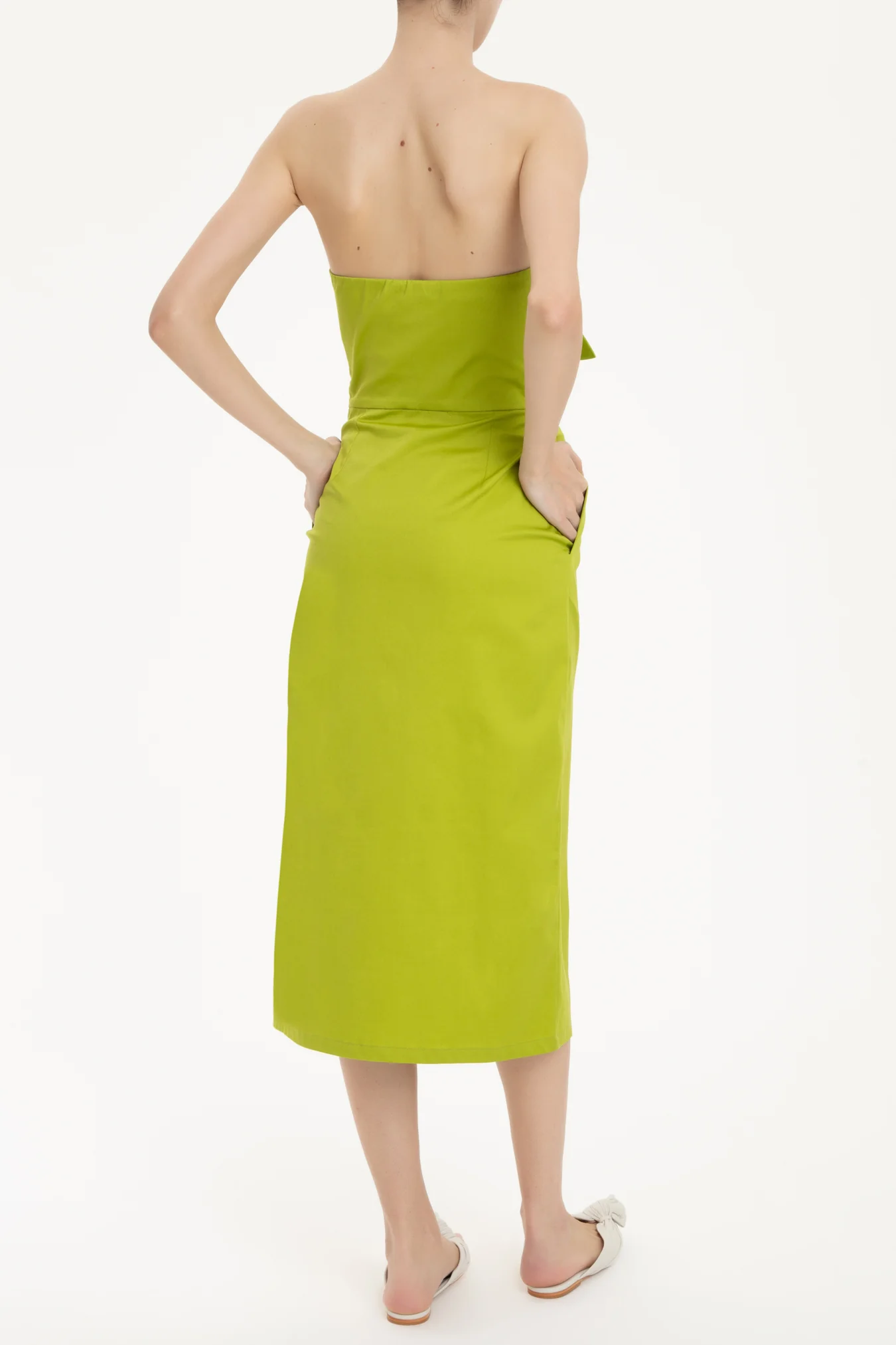 Solid Strapless Midi Dress With Double Knot - Image 2
